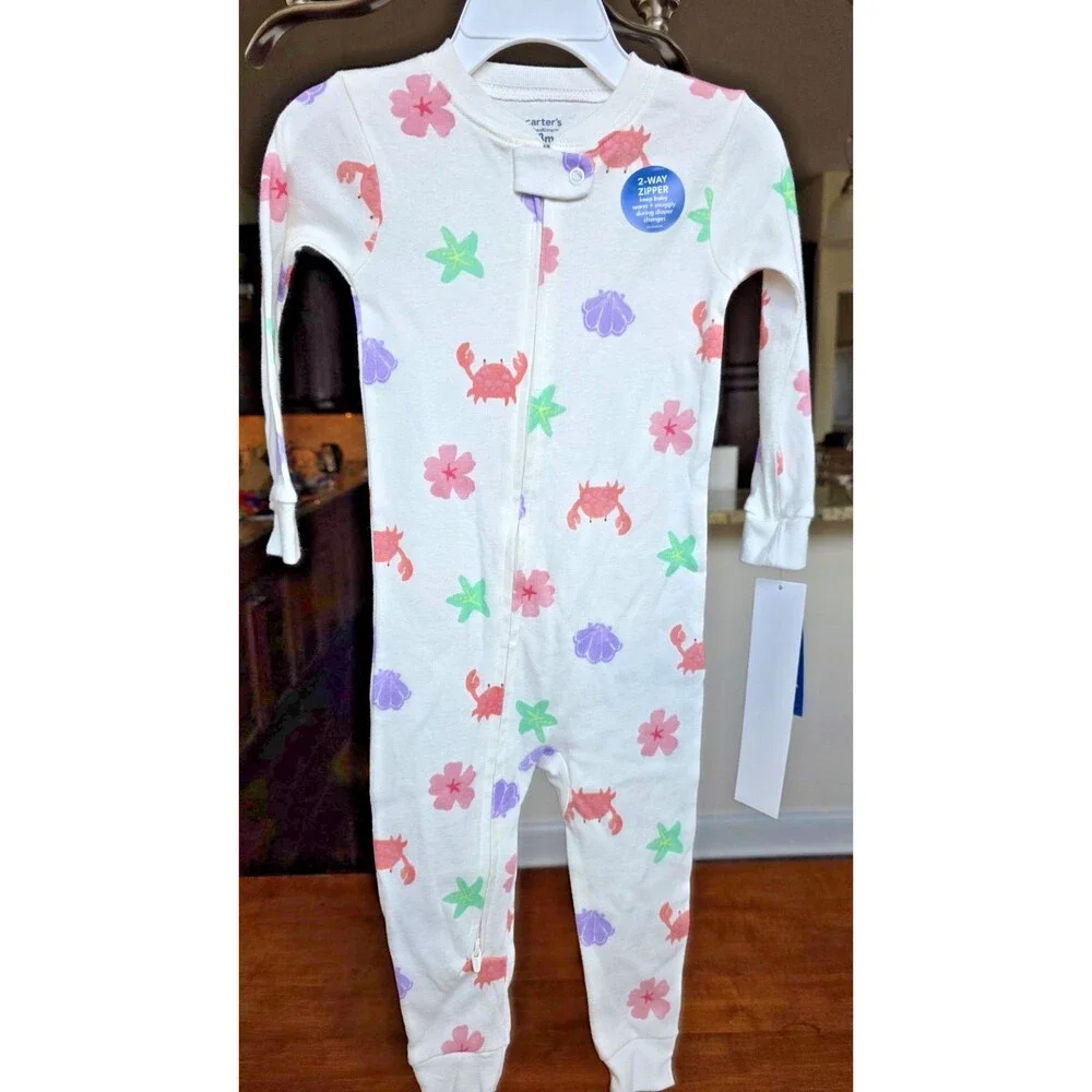 Carter's Bedtime Girl Sea Critters 100% Cotton 1-Piece Pajama 18mos New